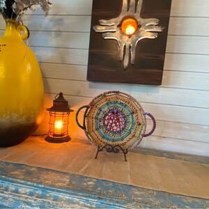 Bohemian Artisanal Fiber Arts Boho Woven Home Decor Coiled Fabric